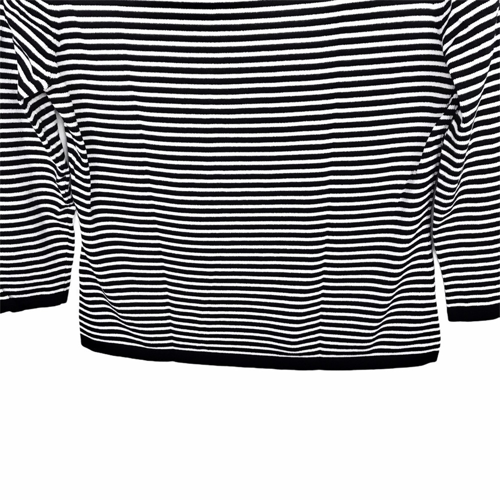 Black and White Stripe 3/4 Sleeve Knit Top - Picture 5 of 7